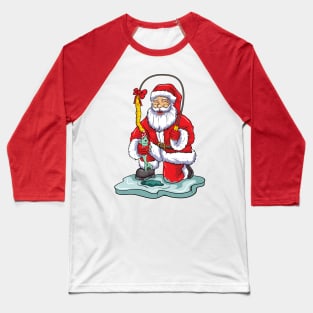 Ice Fishing Santa Claus Fisherman Christmas Winter Baseball T-Shirt